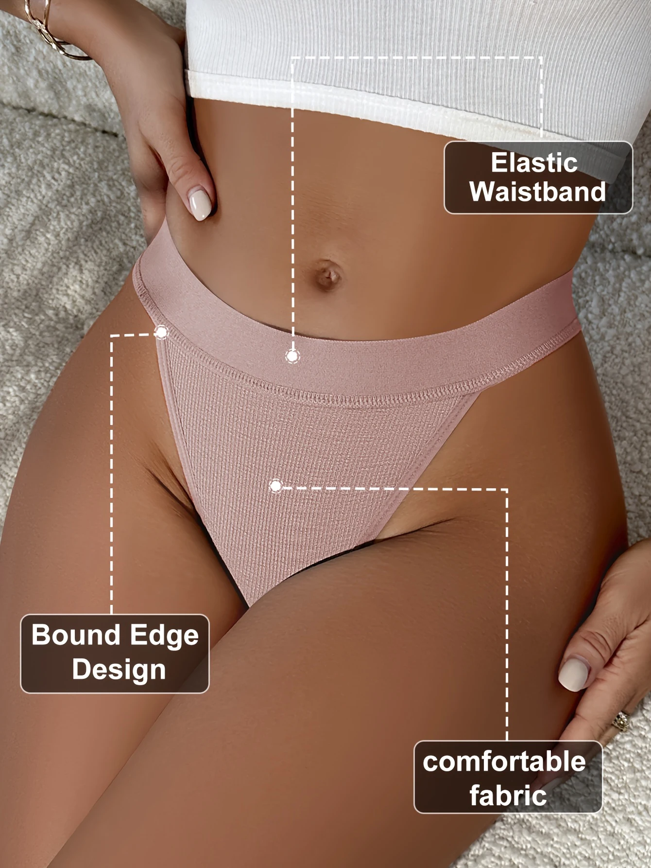 Women's Mid-Rise Seamless Ribbed Thong - Black No-Show Knitted Panties 8 Women's Mid-Rise Seamless Ribbed Thong - Black No-Show Knitted Panties - Image 8