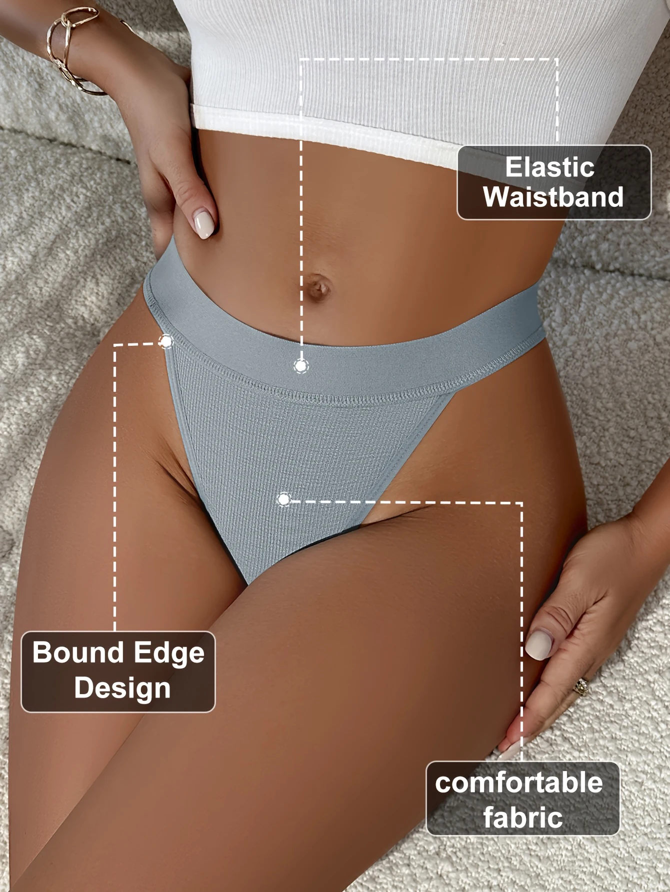 Women's Mid-Rise Seamless Ribbed Thong - Black No-Show Knitted Panties 20 Women's Mid-Rise Seamless Ribbed Thong - Black No-Show Knitted Panties - Image 20