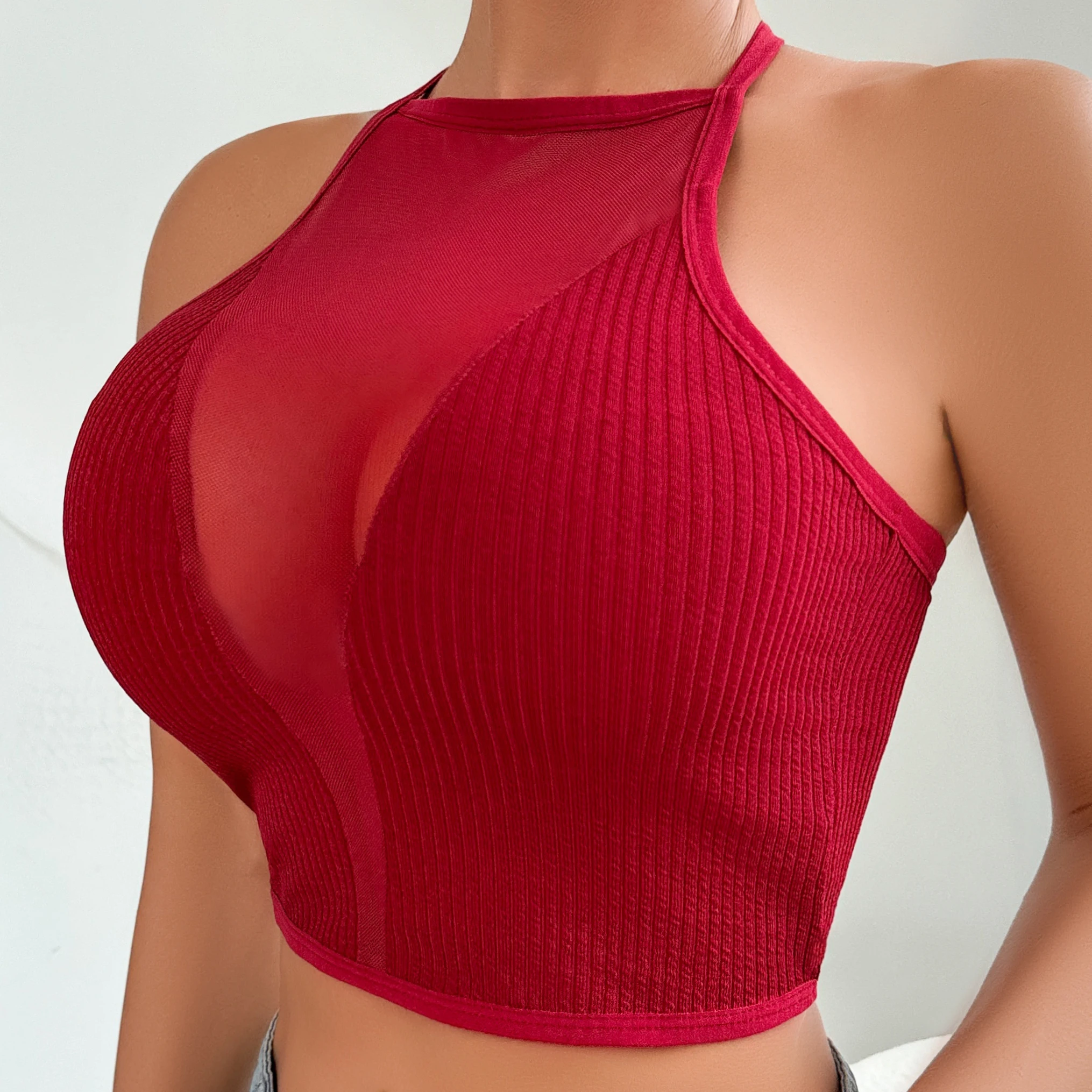 Sexy Mesh Vest Slim Fit Cross Strap Hanging Neck Top - Layering Base for External/Internal Wear - Sleeveless Mature Style Blouse, 27 Sexy Mesh Vest Slim Fit Cross Strap Hanging Neck Top - Layering Base for External/Internal Wear - Sleeveless Mature Style Blouse, - Image 27